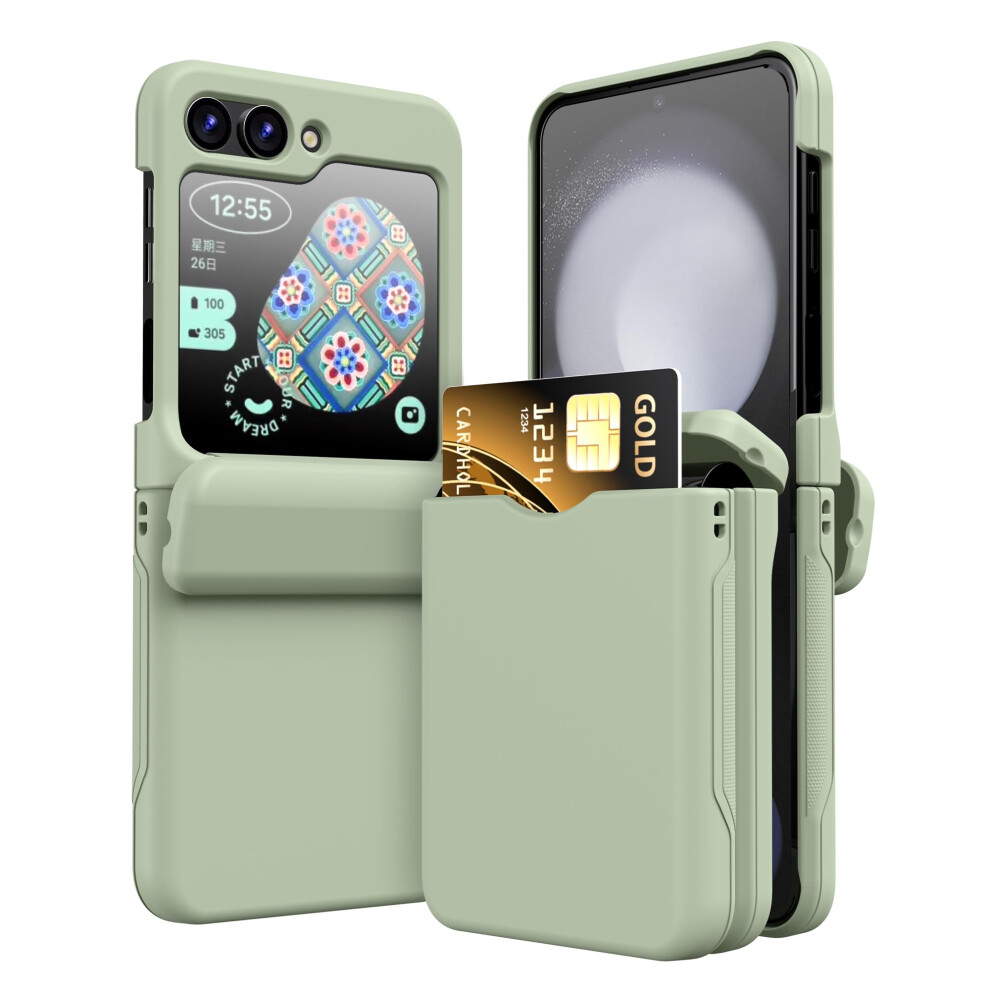 Case For Samsung Galaxy Z Flip 7 Fe And Z Flip 6 Card Slots Ultra Thin Hard Pc Shockproof Tpu Metal Hinge Matte Green 9412369083302
