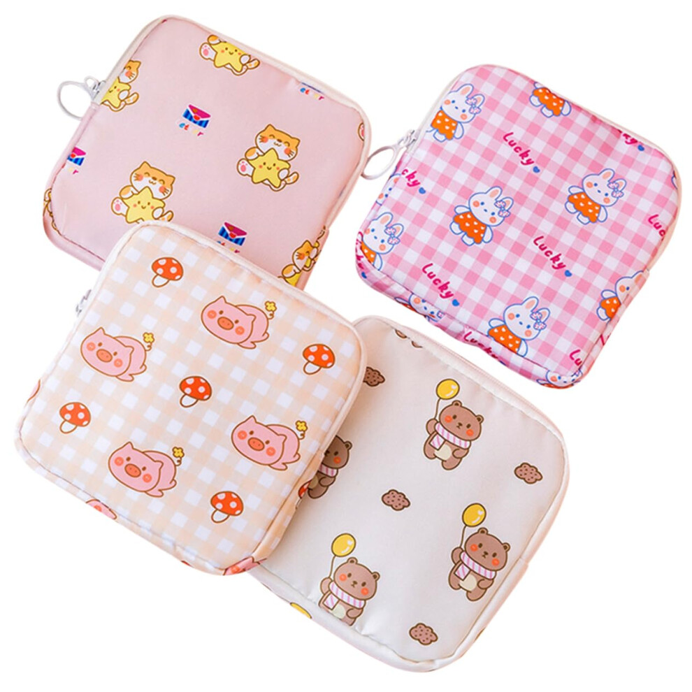Tampon Holders Portable Zipper Pouches 4Pcs Compact Reusable Sanitary Storage Bags For Periods Cute Animal Design