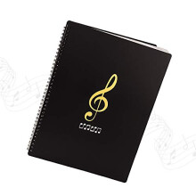 Music Folder A4 Letter Size Document Holder Storage 30 Pockets Clef Plastic Concert Choir Folder for Musicians and Band Music Note / Black Icon