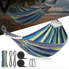 (As show, Blue) Outdoor Canvas Hammock With Bars, (280*150cm) Portable Hammock