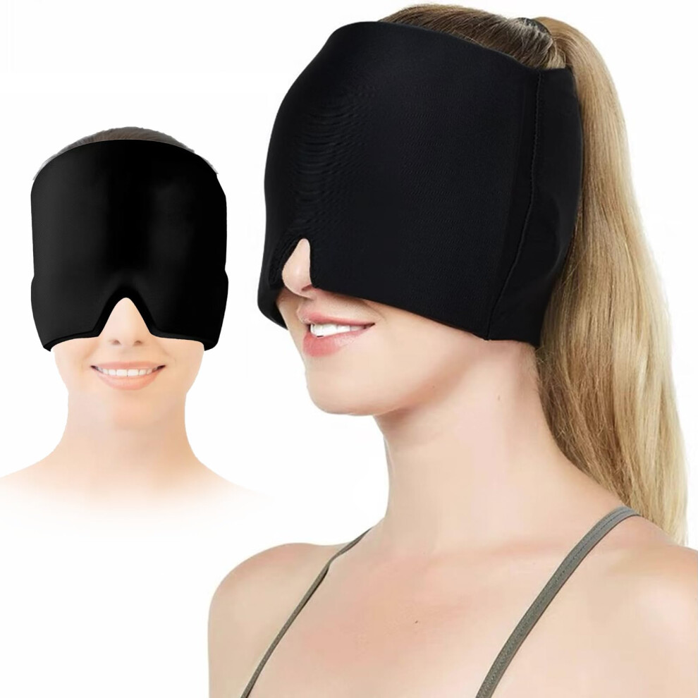 Black Migraine Relief Cap, Reusable Cold Heat Therapy, Headache Relief Cap, Gel Ice Hot Head Wrap