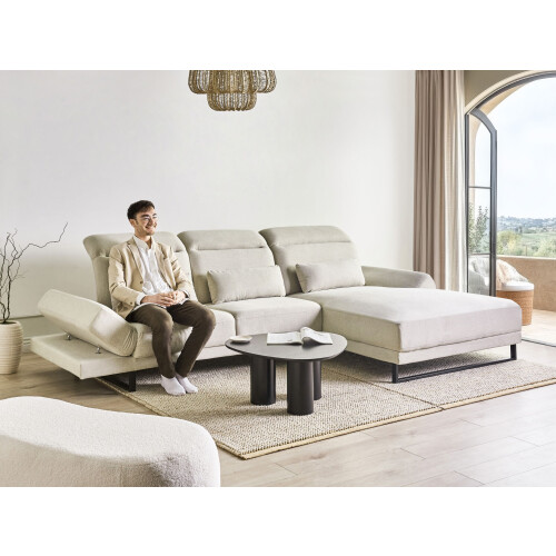 Beliani Corner Sofa 4 Seater IKAST Fabric Light Beige Left Hand 1