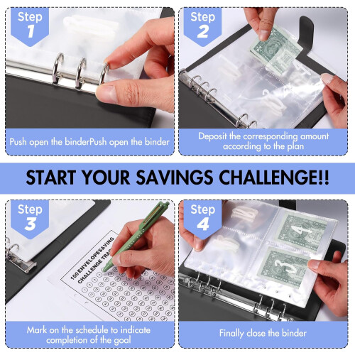 Money Saving Budget Planner, 100 Envelopes A5 Money Saving Folder (Black) 1