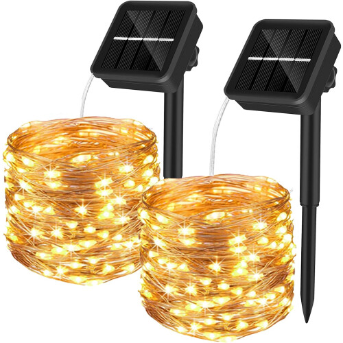 Ποιοτικά αξιόπιστα ηλιακά φώτα σε σειρά, 2Pack10M100Led θερμά λευκά φώτα από χάλκινο