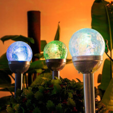 Décoration en verre craquelé solaire, lampes de jardin solaires d'extérieur avec piquets en acier inoxydable, allumage/extinction automatique, LED