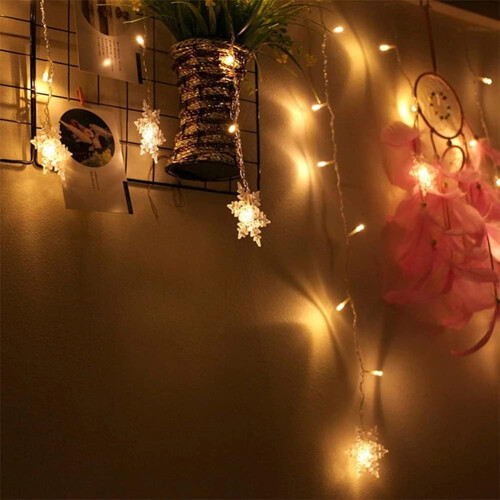 Warm White Snowflake Lights, 12 Lighting Modes Christmas Icicle Lights for Enchanting Decor, Timer Function for Hassle-Free Use 2