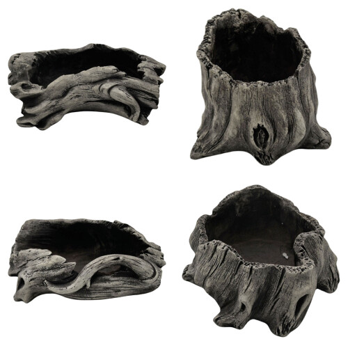 Artificial Driftwood Succulents Planter Resin Tree Stumps-grey 1