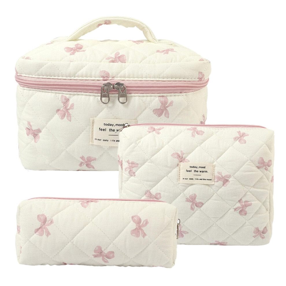 Women's Quilted Toiletry Bag, 3Piece Cosmetic Bag Set, Floral Pattern Travel Makeup Bag