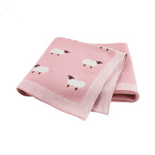Soft Baby Knitted Blanket, Little Sheep Pattern 100% Cotton (100x80cm,Pink)