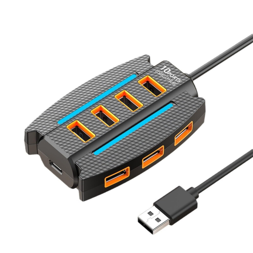 10 Port Expansion Dock Data Transfer Expander Usb 2.0 Hub With 120Cm Cable Usb Docking Station Hub Light/Black 9426802295191