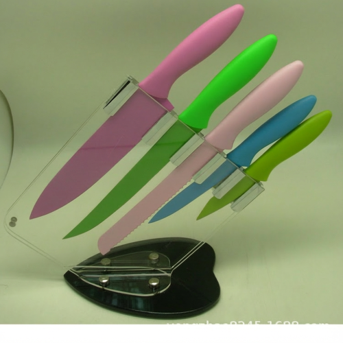 6Pc Knife Set With Acrylic Block, Multi-coloured