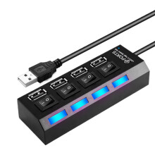 USB Hub 4Port Speed With Independent Button, Compact AntiSlip MultiPort Splitter For Remote Work, Gaming