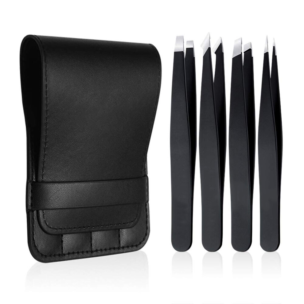 Eyebrow Tweezers Set, Precision Remover Kit for Facial Hair, Inward Growing Hair and Splinter, 4PCS, Portable, Gift-ready