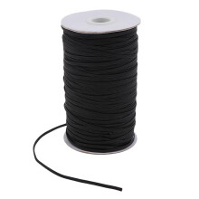 Stretch Capability Elastic Spool, Comfortable Knitted Elastic Band for Crafting, Durable Black Elastic Strap, Flat Braided Elastic Band, Resilient Pol