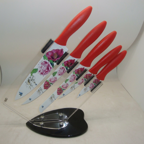 6 PC knives with acrylic knife block, multi-purpose kitchen knife set