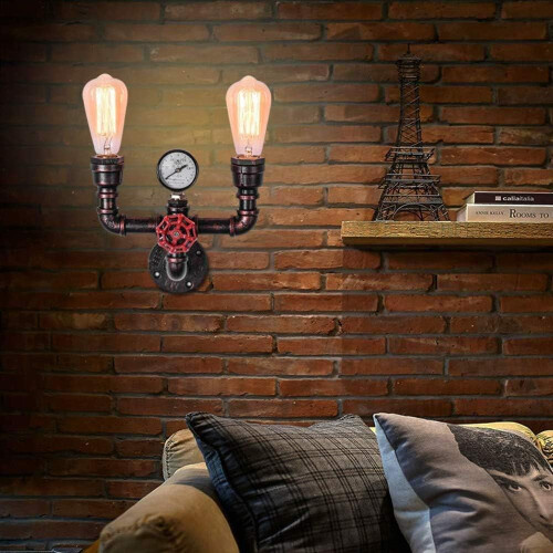 Vintage Λάμπα Edison με Λειτουργία Ρολογιού, Αντίκα Χάλκινη Απλίκα Τοίχου για