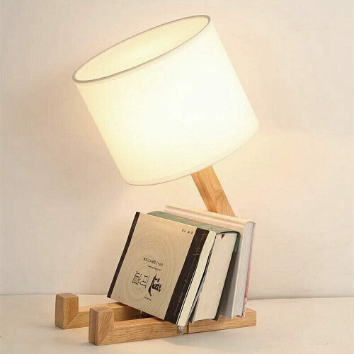 LED Chip Light Source Desk Lamp, Handmade Solid Wood Base With Linen Shade, Safe Quality Eye Protection Adjustable Shape, Creative Table Lamp For 2