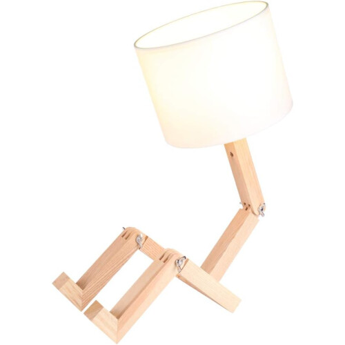 LED Chip Light Source Desk Lamp, Handmade Solid Wood Base With Linen Shade, Safe Quality Eye Protection Adjustable Shape, Creative Table Lamp For