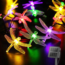 Cordão de luzes solares Dragonfly, 6,35 m, à prova d'água, para decoração externa, luzes de fada LED multicoloridas com 8 modos ajustáveis e