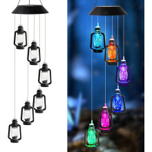 Sino de vento solar em pote de vidro, decoração fácil de usar com mudança de cor, luz com sensor automático à prova d'água para decoração