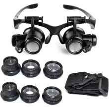 Loupe intégrée à monture de lunettes confortable, avec grossissement réglable et éclairage LED pour de nombreuses applications.