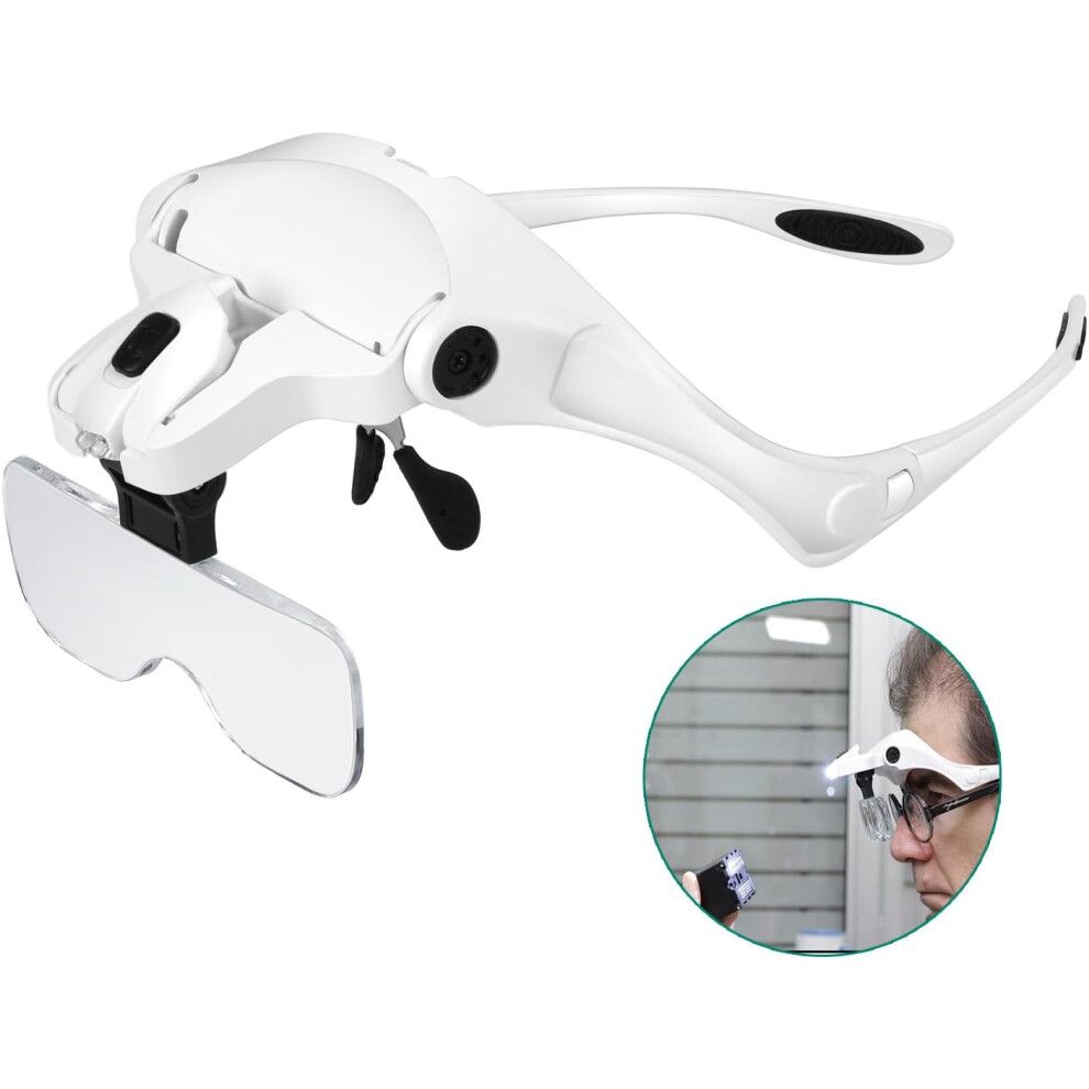 Professional Interchangeable Lens Design Head Magnifier With Ergonomic Frame, 5 Different Magnification Acrylic Lenses for Precise Work,