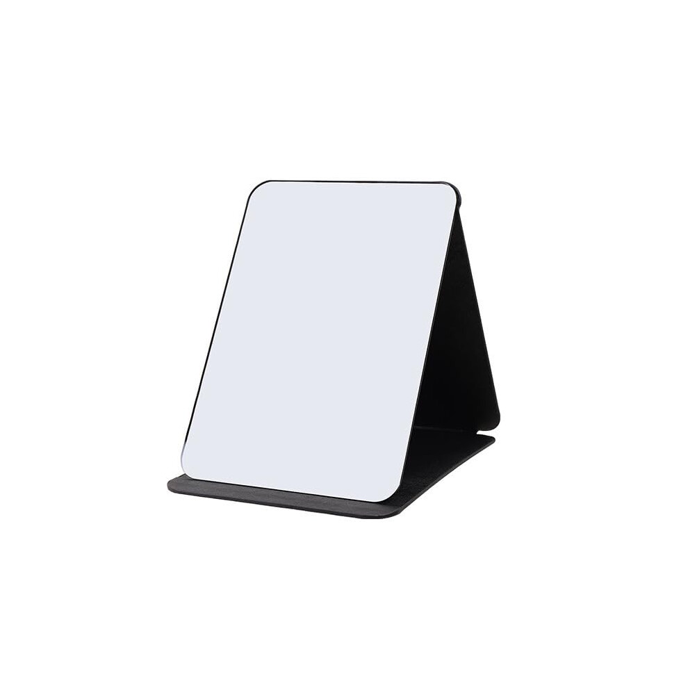 Black Portable Folding Mirror 21X15cm, Leather Travel Vanity Mirror, Standing Tabletop Hd Makeup Mirror