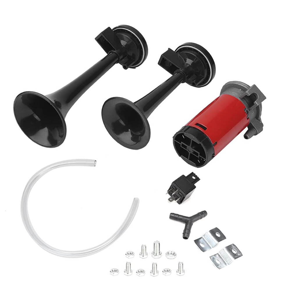 12V Car Motorcycle Dual Trumpet Air Horn Speaker 120Db Loud Sound Steel Housing Compact Lightweight Design Universal 12V Compatibility 9189345022302