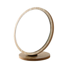 Round Compact Table Mirror Wood Framed Desktop Vanity Makeup Mirror Small Rotatable Cosmetic Desk Mirror