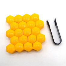 Car Tire Screw Protection Cover, Sizes 17mm/19mm/21mm, 20 Pcs Wheel Nut Caps, Auto Hub Screw Cover, Yellow 19mm