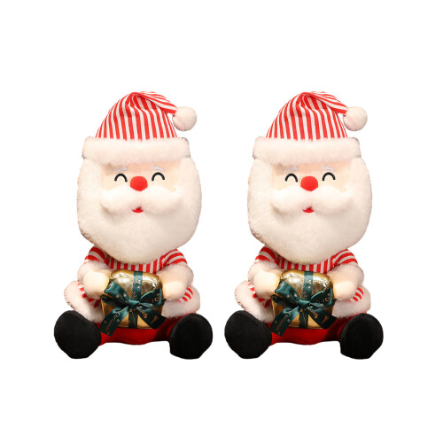 Santa Plush Doll Holding Gift Box Unique-red striped model
