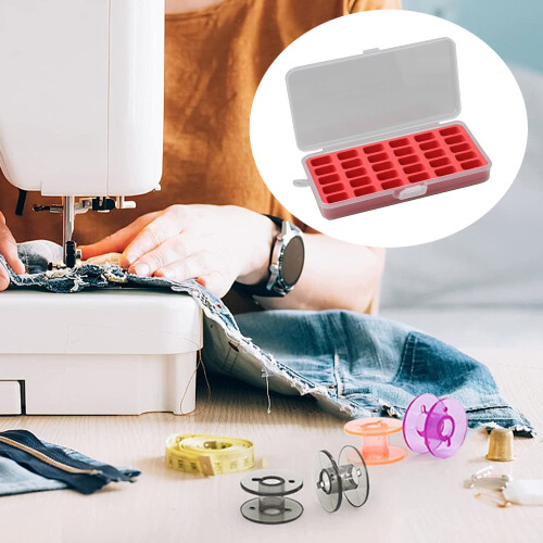 Bobbins Case 30 Grids ABS 18x9x3cm Dustproof Easy-red   black 2