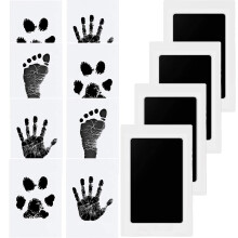 Ink Pad Set for Safe & Mess-Free Baby & Pet Handprint Footprint Art, Washable Stamp Ink for Non-Toxic, Acid Free Imprints, 4pcs with 8 Print C