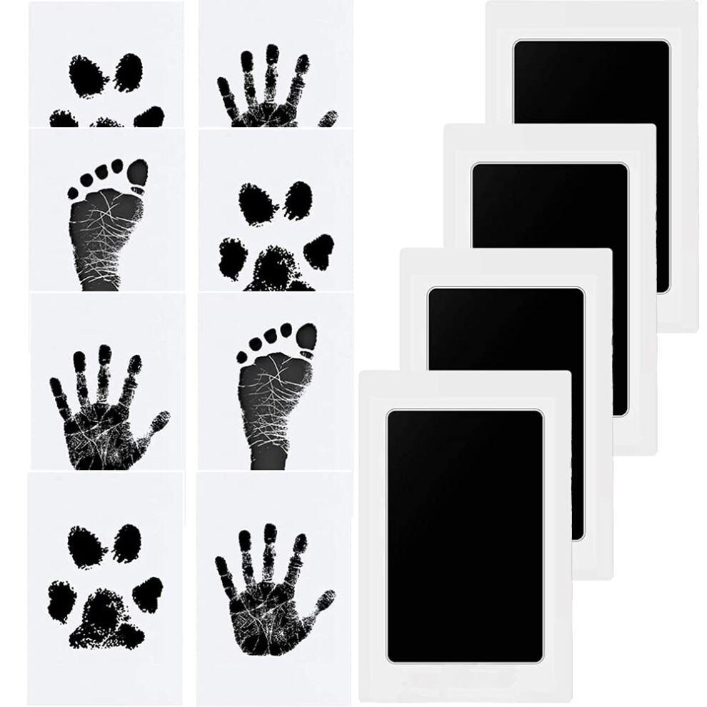 Reusable Ink Pad Set for Baby & Pet Handprint Footprint Art, Non-Toxic Washable Stamp Ink for Mess-Free, Acid Free Imprints, 4 Ink Pads with 8 Pri