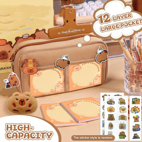 Capybara Stationery Set with Keyring, Stickers, Sticky Notes, Gift Set 1