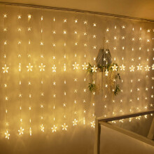 Romantic Window Curtain String Lights, Snowflake & Star Design For Dreamy Atmosphere, 8 Lighting Modes