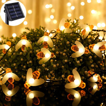 Koperdraad buitenverlichting, solar bijenlichtslinger met 20 LED's in warm wit, schattige bijenvorm, geschikt voor binnen- en buitendecoratie.
