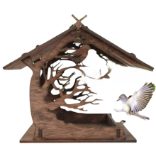 Bird House Outside Feeder, Creative Design Wooden Birdhouse with Large Platform for Year Round Feeding, Easy to Clean Sturdy Outdoor Bird House for At