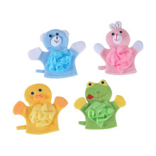 Set of 4 shower gloves and cute wash mitts for boys for bathing fun, made of skinfriendly material, easy to use for whole body cleaning.