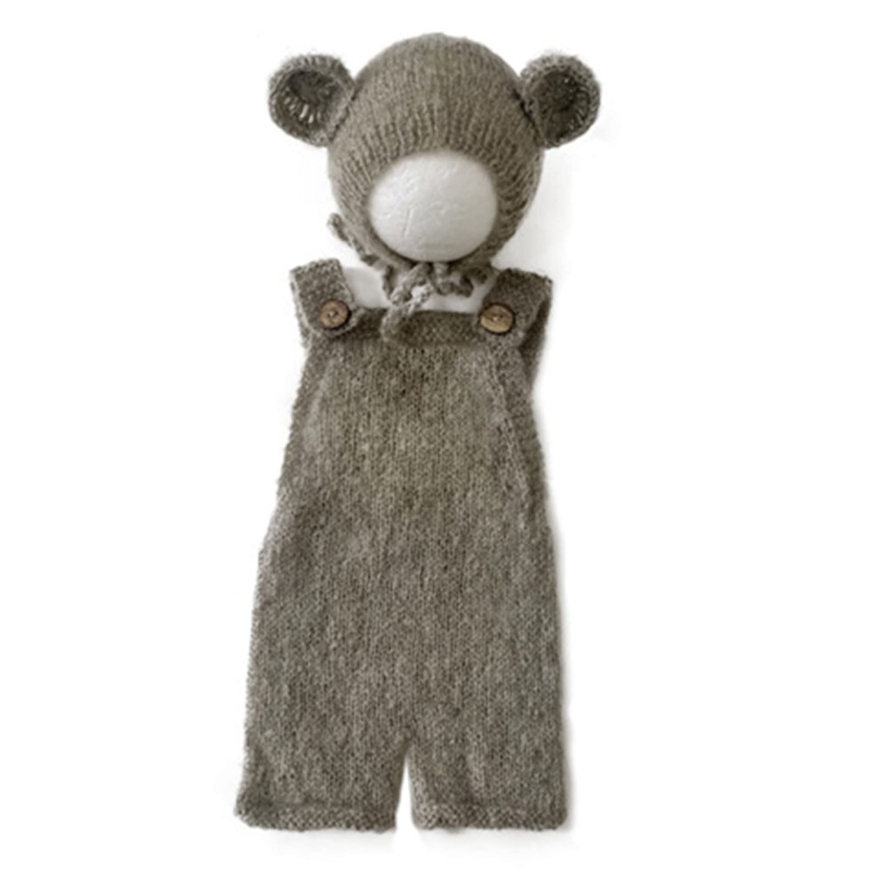 Newborn Photography Props Unisex Outfit Set Mohair Bear Hat Bonnet Romper Bodysuit Photoshoot Costume 9189345024573