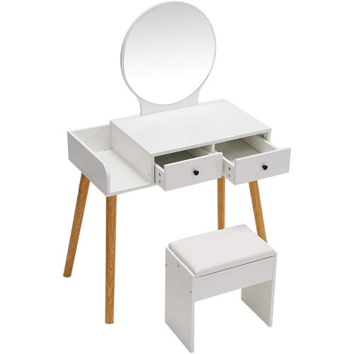 Elegant Vanity Set With LED Mirror Makeup Dressing Table Three-color Light LED Makeup Mirror Ample Storage Space For Cosmetics 2