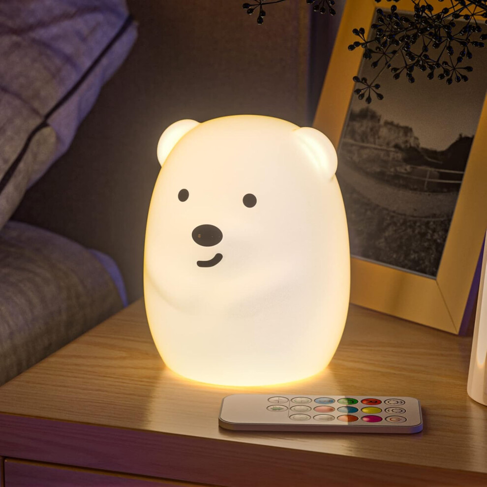 Easy Controls & Timer, Non-Toxic & Washable Bear-Shaped Night Light In Multi-Color For Stress & Anxiety Relief, Color Changing Dimmable Perfect As A