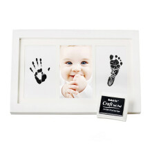 Keepsake Picture Photo Frame, Memorable Baby Handprint and Footprint Clean Touch Ink Pad Non-Toxic Washable, Neutral Nursery Wall Décor for Baby