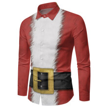 Men's Christmas Shirt Slim Fit 3XL Brick Red Hawaiian Shirt Festive Motif 3D Printed
