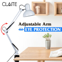 Modern Essential Desk Lamp with Eye Caring Design, Stand Clip On Table Lamp, Adjustable Flexible Arm, High Gloss Finish, E26 Screw Base for Studio