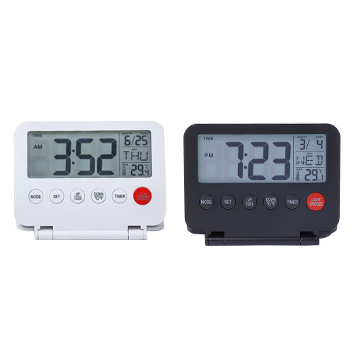 Foldable Small Travel Digital Alarm Clock with Calendar-Black 1