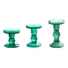 Luxurious Glass Candle Holders, Roman Pillar Detailing,-Green