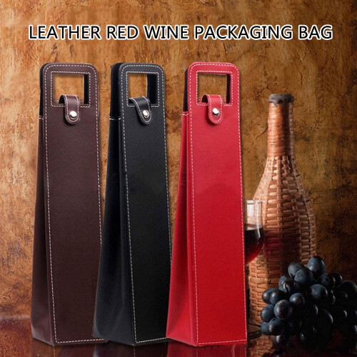 Set of 2 Leather Wine Carrying Case Foldable Champagne-Red 2