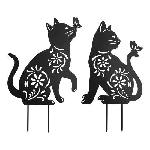 Décorations de jardin en métal pour chat, 1/2-Regarde le chat 1