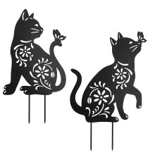Décorations de jardin en métal pour chat,-Ensemble de 2 pièces